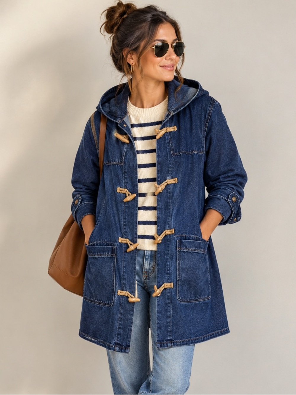 Vintage 90s Denim & Co. Denim Toggle Coat Plus Size 1X